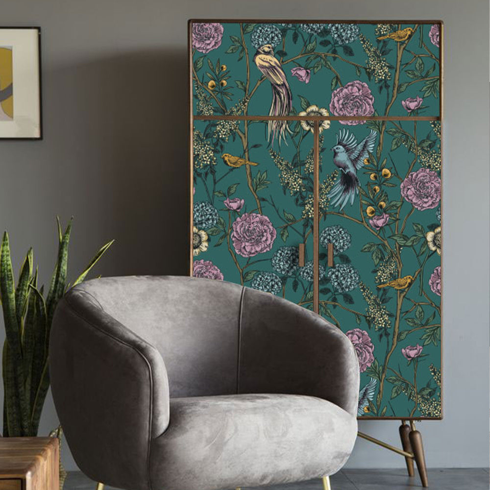 Floating City Flower Wardrobe Sticker Light Luxury Fashion Self-Adhesive Wallpaper Bedroom Cabinet