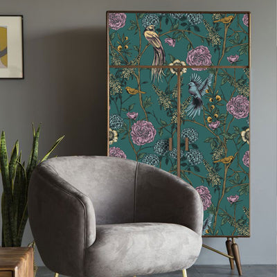 Floating City Flower Wardrobe Sticker Light Luxury Fashion Self-Adhesive Wallpaper Bedroom Cabinet