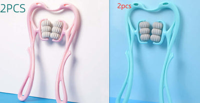 Multifunctional Manual Six-wheel Neck Massager Massage Relieve Roller Massage Tool in pink and blue colors