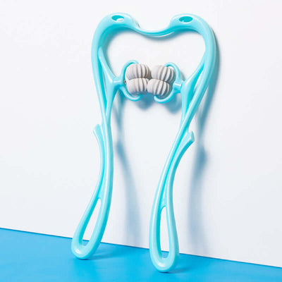 Multifunctional Manual Six-wheel Neck Massager Massage Relieve Roller Massage Tool on a blue background.