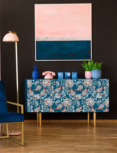 Floating City Flower Wardrobe Sticker Light Luxury Fashion Self-Adhesive Wallpaper Bedroom Cabinet