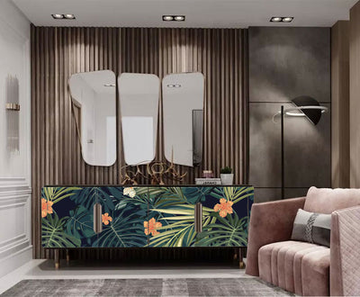 Floating City Flower Wardrobe Sticker Light Luxury Fashion Self-Adhesive Wallpaper Bedroom Cabinet